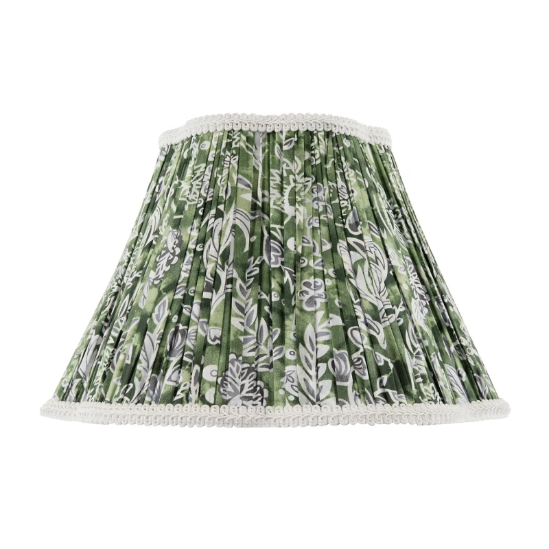 Image of Happy Homewares Emerald Green & White Floral Victorian Lamp Shade with Embroidery Size: 14" Emerald Unisex 14"