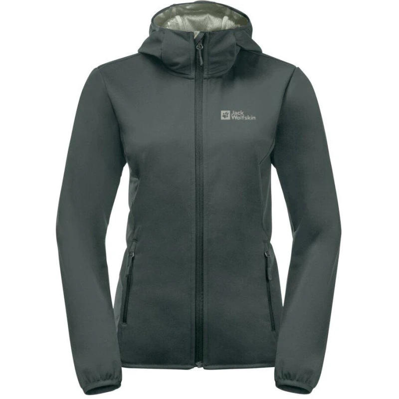Image of Jack Wolfskin Womens Windhain Windproof Water Resistant Long Sleeve Softshell Jacket Slate Green female 10 (S)