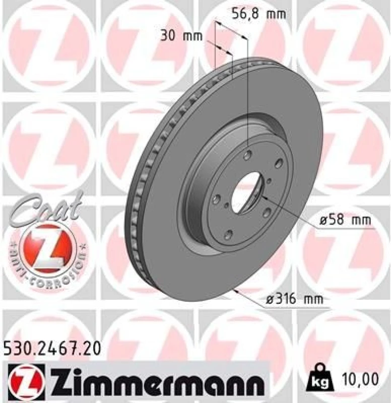 Image of ZIMMERMANN Brake disc ZIMMERMANN 530.2467.20