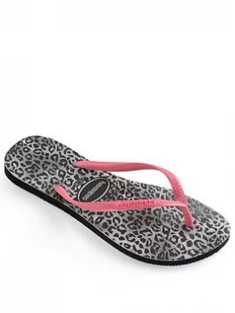 Image of Havaianas Slim Leopard and Pink Flip Flop - Black, Size 3-4, Women