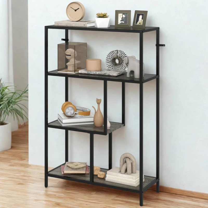 Image of FURNOS 4 Tier Bookcase Display Stand With Storage Shelves Charcoal in Grey Grey Unisex