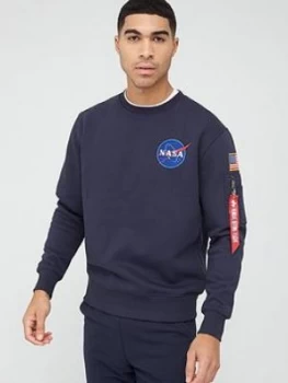 Image of Alpha Industries Space Shuttle & Back Print Sweatshirt - Blue, Size L, Men