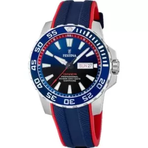 image of Festina Gents Festina Diver Blue and Red Watch F20662/1 - Silver and Blue