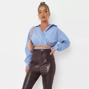 Missguided Poplin Wrap Shirt - Blue