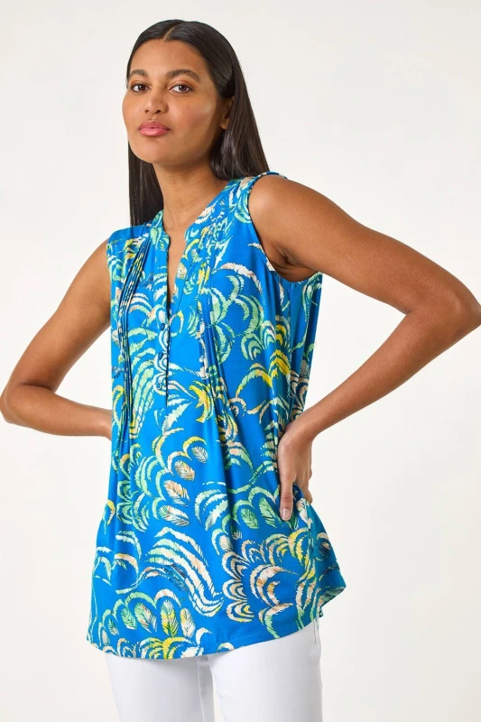 Image of Roman Abstract Print V-Neck Vest Blue