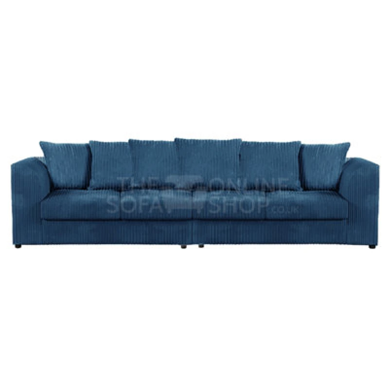 Image of Furnishings For Less UK Luxor Long Fabric Jumbo Cord 4 Seater Sofa - Scatter Back Marine Blue