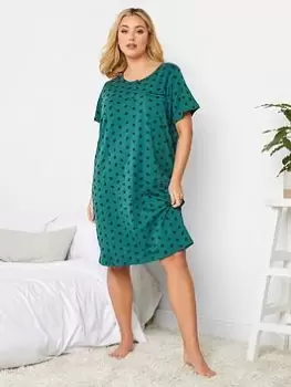 Image of Yours Ditsy Floral Placket Nightdress, Green, Size 14-16, Women