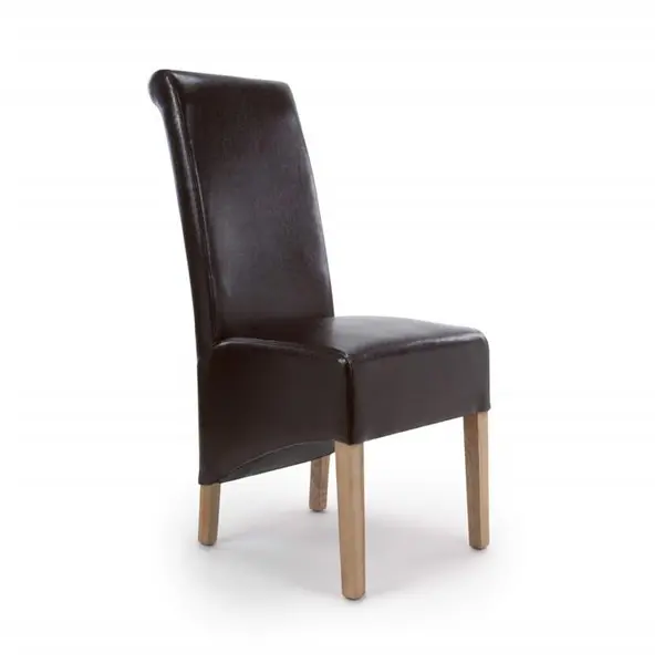 Image of Shankar Krista Roll Back Bonded Leather Brown Dining Chair - Brown 6747106