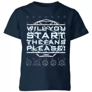 image of Crystal Maze Will You Start The Fans Please! Kids T-Shirt - Navy - 5-6 Years - Navy