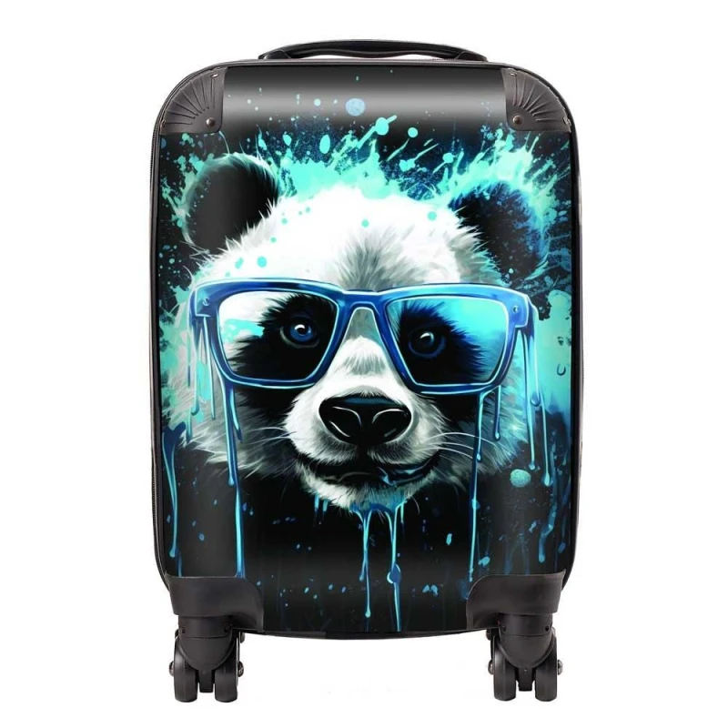 Image of Warren Reed - Designer Blue Splashart Panda Face Suitcase Size: Large Blue Unisex Large