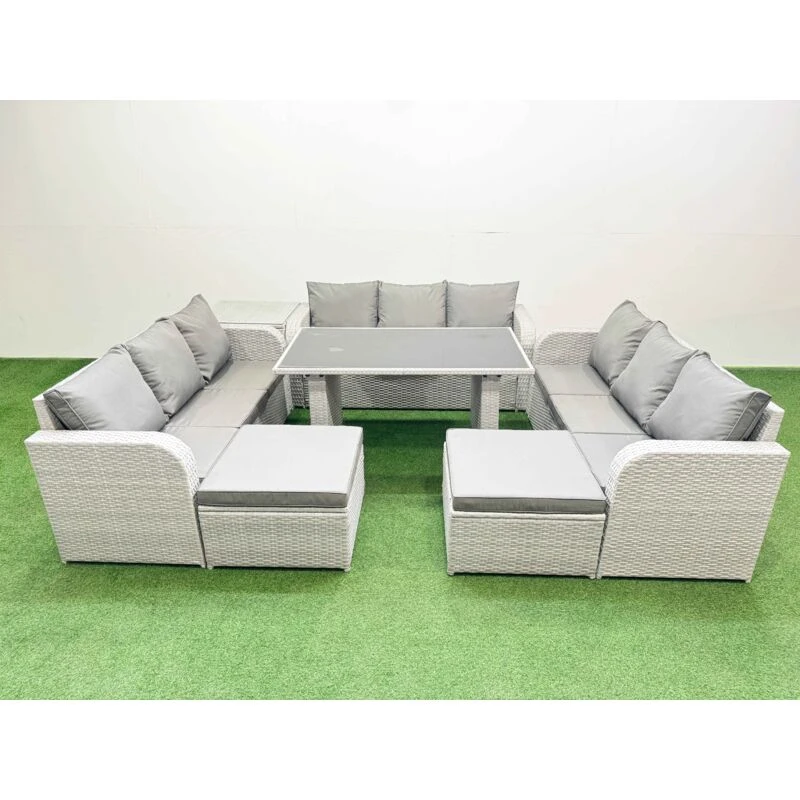 Image of Fimous Patio Garden Furniture Sets with Side Table 2 Big Stool Light Grey Light Grey Unisex