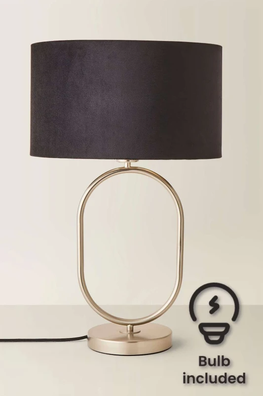 Image of ValueLights ValueLights Antonia Black Velvet Drum Shade Brush Chrome Oval Table Lamp and Bulb in Silver Silver One Size Unisex 5059406066795