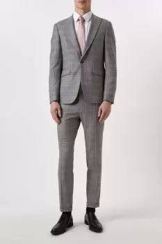 image of Mens Skinny Fit Grey Blue Pow Check Suit Jacket