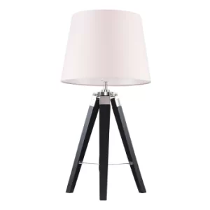 image of Clipper Black and Chrome Tripod Table Lamp with Dusty Pink Aspen Shade