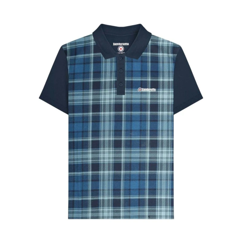 Image of Lambretta Mens Classic Checked Polo Shirt in Navy Size: Large Navy Male L