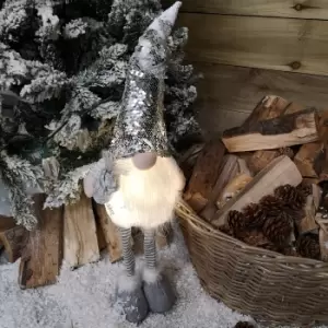 Image of 66cm Tall Light Up Christmas Gnome Gonk Decoration Silver Sequins and Snowflakes
