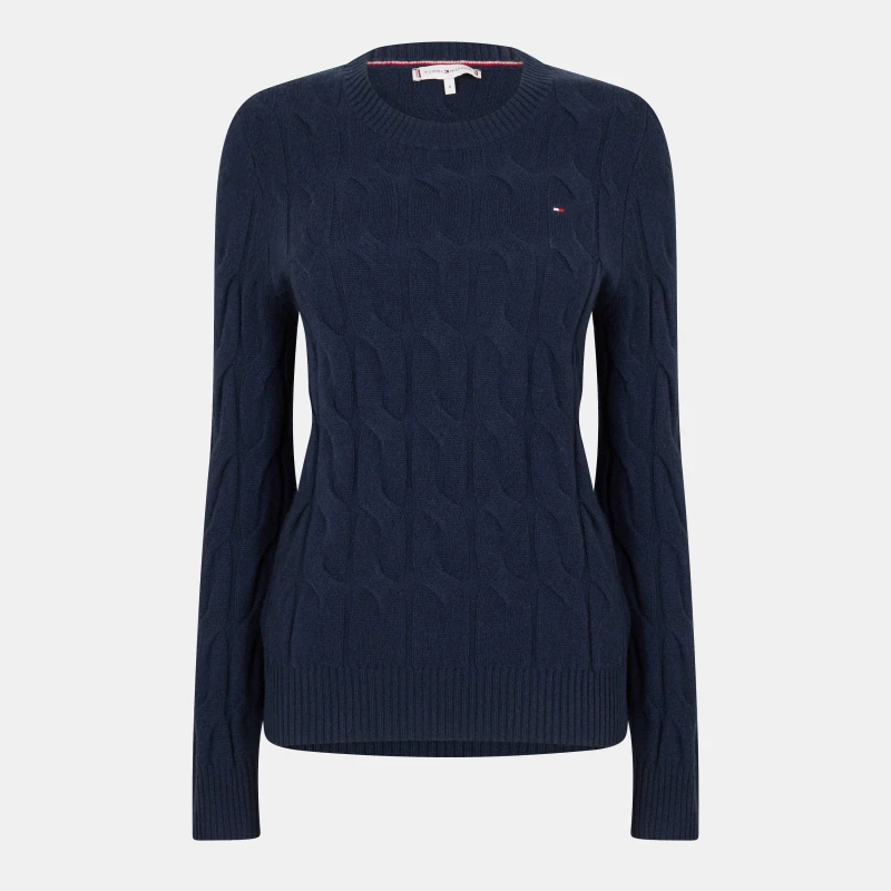 Image of Tommy Hilfiger Womens Cable Knit Jumper Dark Night Navy female 10 (S)
