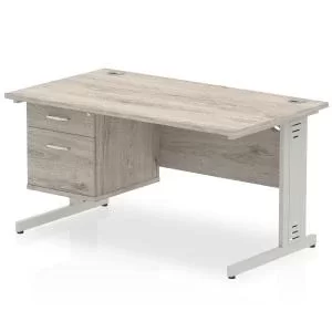 Image of Impulse 1400 Rectangle Silver Cable Managed Leg Desk Grey Oak 1 x 2