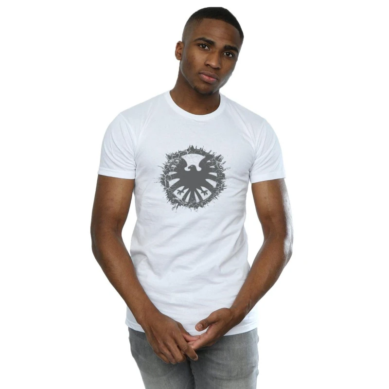 Image of Marvel Marvel Men Agents Of SHIELD Brushed Logo T-Shirt in White Size: Small White S Male 5059114842506