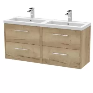 image of Hudson Reed Juno 1200mm Wall Hung 4 Drawer Vanity & Double Polymarble Basin - Autumn Oak