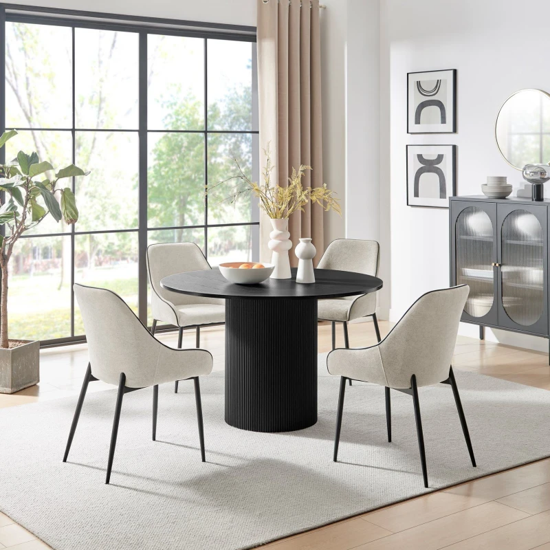 Image of FurnitureboxUK FurnitureboxUK Penrose Black Round Dining Table & 4 Beaumont Chairs in Cream Cream One Size Unisex 5061064385484