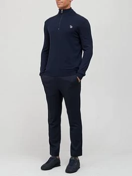 image of Ps Paul Smith Zebra Logo Quarter Zip Knitted Jumper - Navy