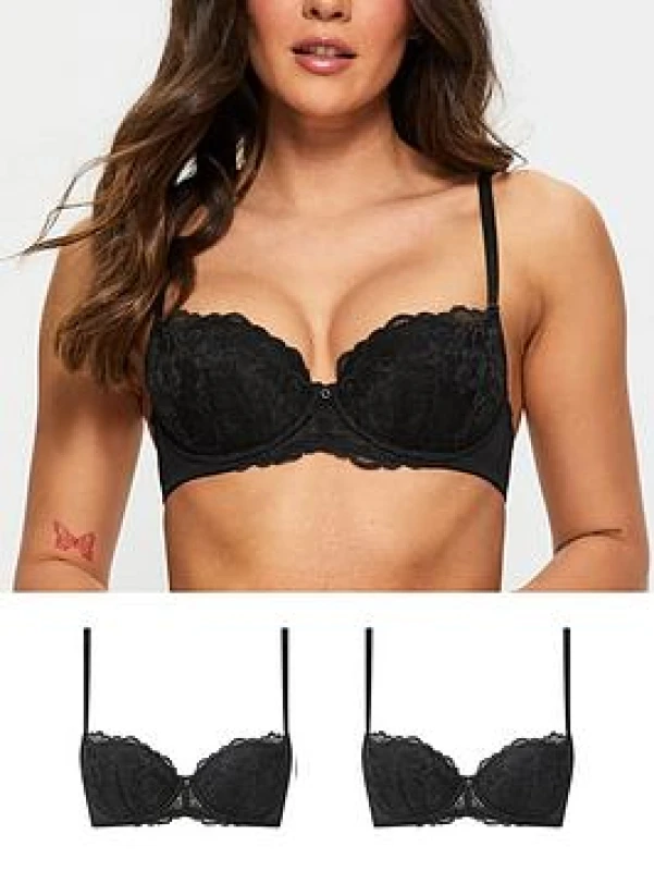 Image of Ann Summers Sexy Lace Padded Balcony Bra 2 Pack Black