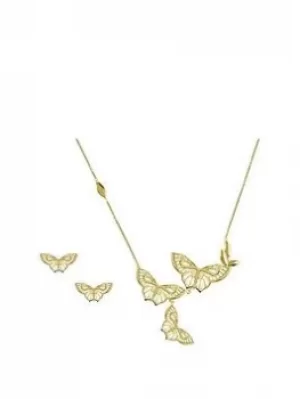 image of Sara Miller 18Ct Gold Plated Butterfly Necklace And Earrings Gift Set