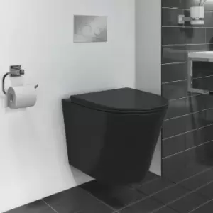 Black Wall Hung Rimless Toilet with Soft Close Seat - Verona