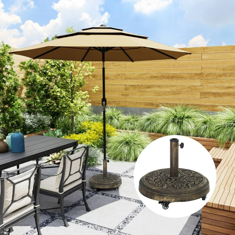 Image of OUTSUNNY Parasol Base with Wheels, Floral Rose Pattern in Bronze Bronze Unisex