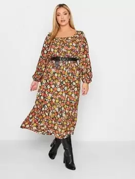 Image of Yours Balloon Sleeve Midaxi Dress - Orange, Size 16, Women