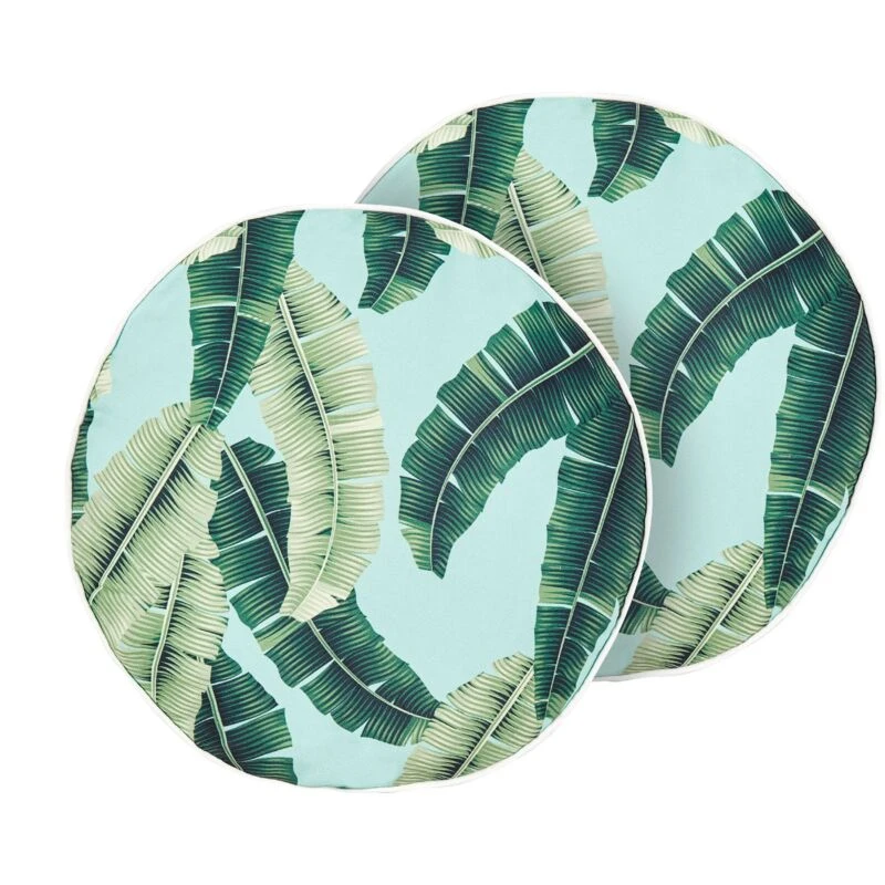 Image of Beliani Set Of 2 Outdoor Cushions Boissano Plant Pattern 40 X 40 Cm Green