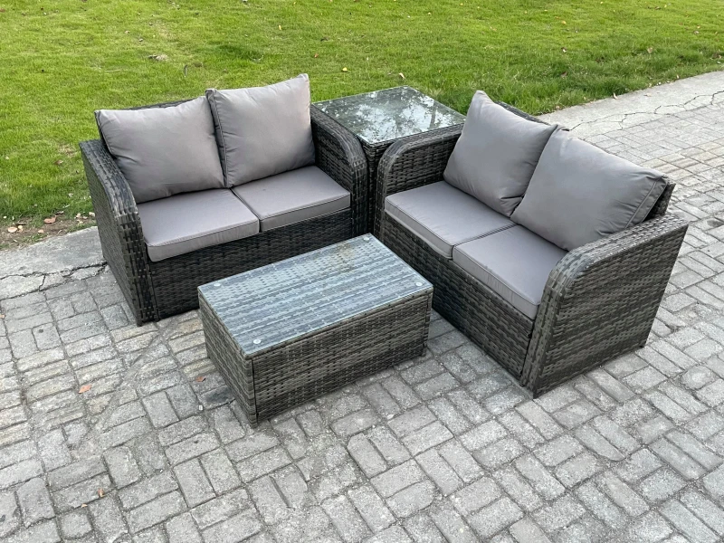 Image of Fimous Outdoor Lounge Sofa Set Rattan Garden Furniture Set with Rectangular Coffee Table Side Table Dark Grey Mixed Dark Grey