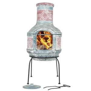 Image of La Hacienda Geometric Medium Chimenea - Sea Blue & Red