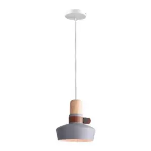 image of Larissa Lighting - Larissa Ialysos Dome Ceiling Pendant Light 1x E27 Grey Wood Leather