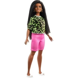 Image of Barbie Fashionistas Brunette Braids with Neon Green Animal Print Shirt Doll