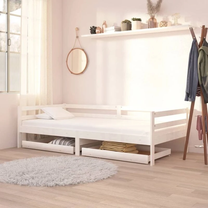Image of VIDAXL Day Bed Drawers 2 pcs White Solid Pinewood vidaXL 8720286641675