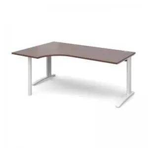 image of TR10 left hand ergonomic desk 1800mm - white frame and walnut top