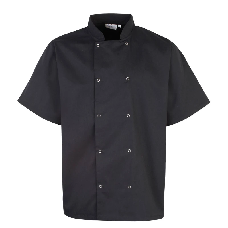 Image of Premier Premier Men Stud Front Short-Sleeved Chef Jacket in Black Size: 4X-Large Black 4XL Male 5063652179550