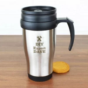 image of Personalised Man At Work Travel Mug in Black Plastic