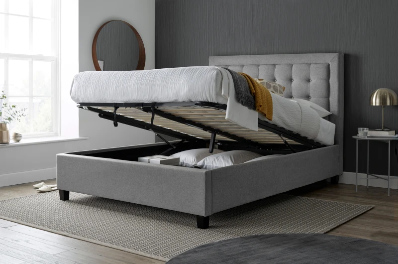 Image of Bedmaster Bedmaster Brandon Fabric Ottoman Bed And Signature Platinum 2000 Pocket Sprung Mattress in Grey Size: Double Grey Double Unisex 9503667758