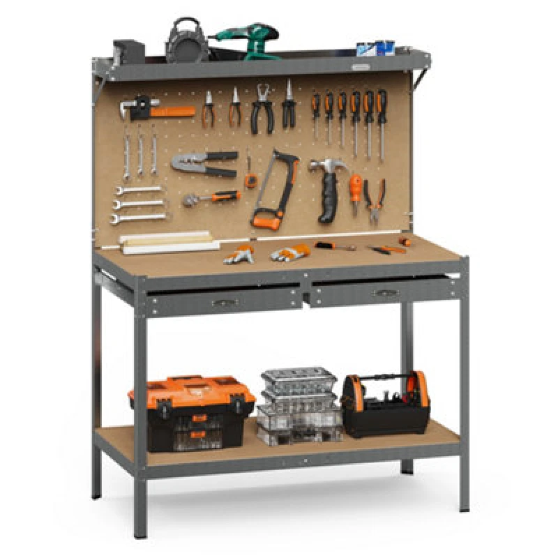 Image of VonHaus Heavy Duty 230kg Capacity Garage Workbench Pegboard Dark Grey