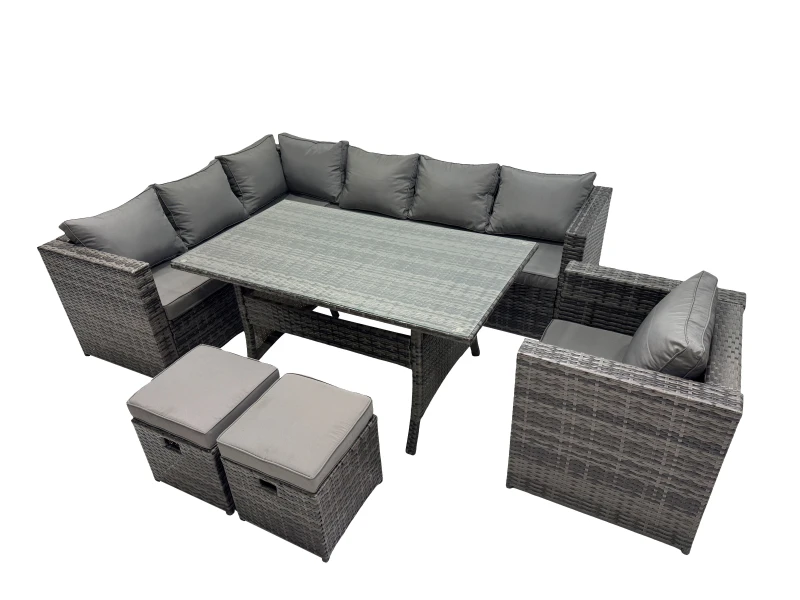 Image of Fimous Outdoor PE Rattan Sofa Set with with Chair 2 Small Stool in Dark Grey Dark Grey Unisex