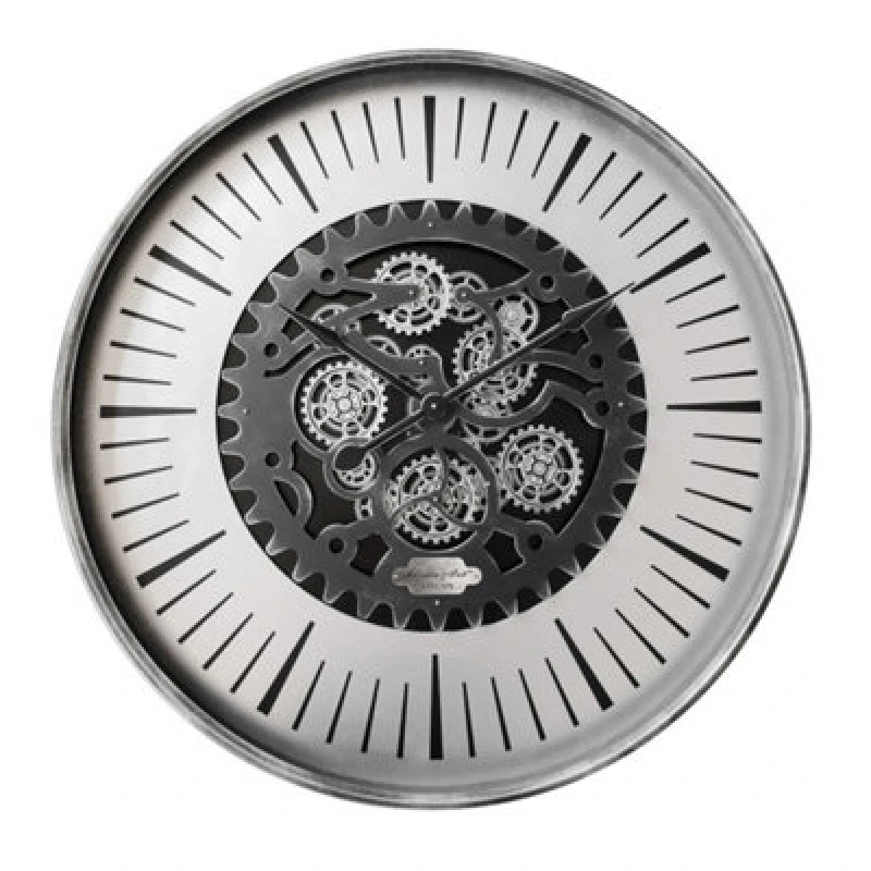 Image of Buttercup Farm Palladium Wall Clock With Moving Cogs - Metal/mdf/plastic/alum - L8 X W100 X H100 Cm - Black/nickel/silver