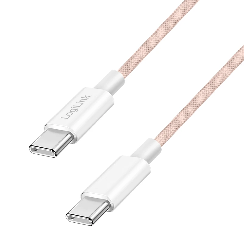 Image of LogiLink USB 2.0 Type-C cable. C/M to C/M. nylon jacket. 60W. pink. 0.