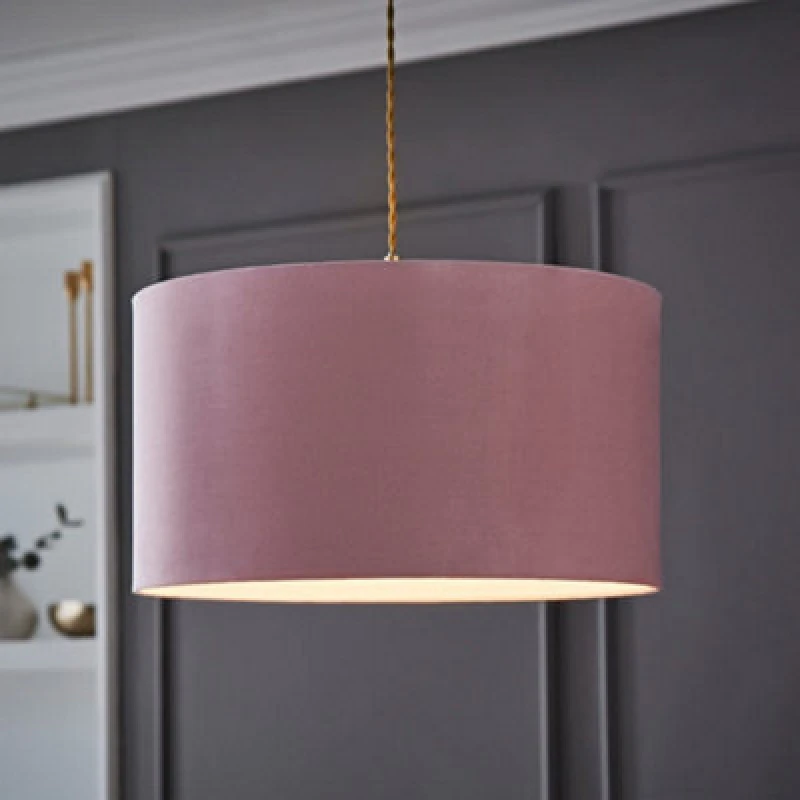 Image of VALUELIGHTS Velvet Ceiling Light Shade Lampshade Drum Pendant Easy Fit - Large - Blush 26290