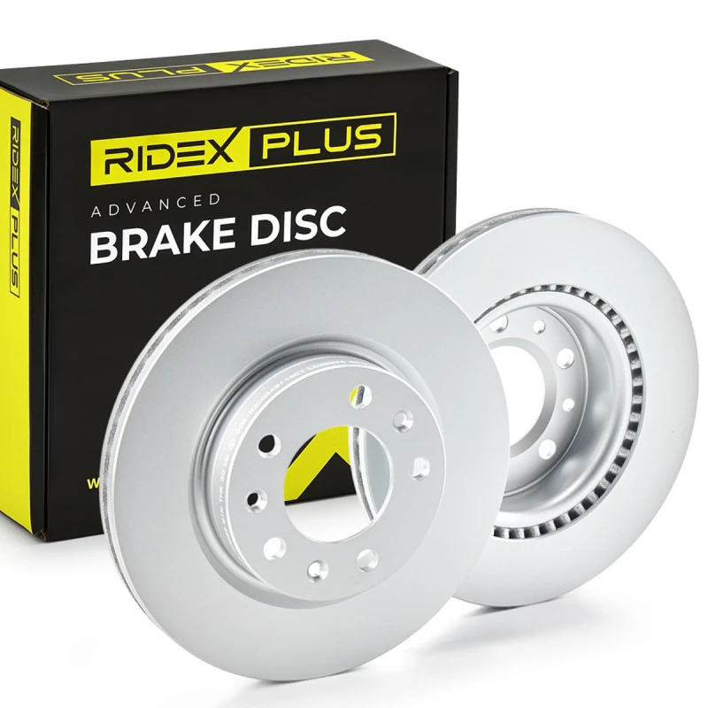 Image of RIDEX PLUS 82B1337P Brake disc Front Axle, Vented, Grey Cast Iron, Coated, High-carbon, without bolts/screws Grey Cast Iron Brake Disc (82)