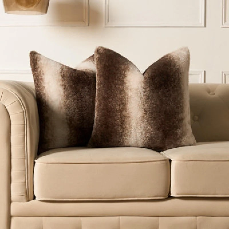 Image of OHS OHS 2 Pack Stripe Faux Fur Soft Fleece Cushion Covers - 45 x 45cm in Brown Size: 45cm x 45cm Brown 45cm x 45cm Unisex 5027434191703