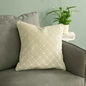 Image of Paoletti - Avenue Geometric Jacquard Velvet Cushion Cover, Ivory, 45 x 45 Cm