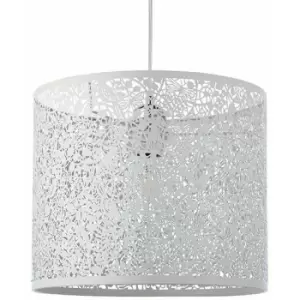 Image of Hanging Ceiling Pendant Light Shade Matt Ivory Bird & Leaf Pattern Round Metal